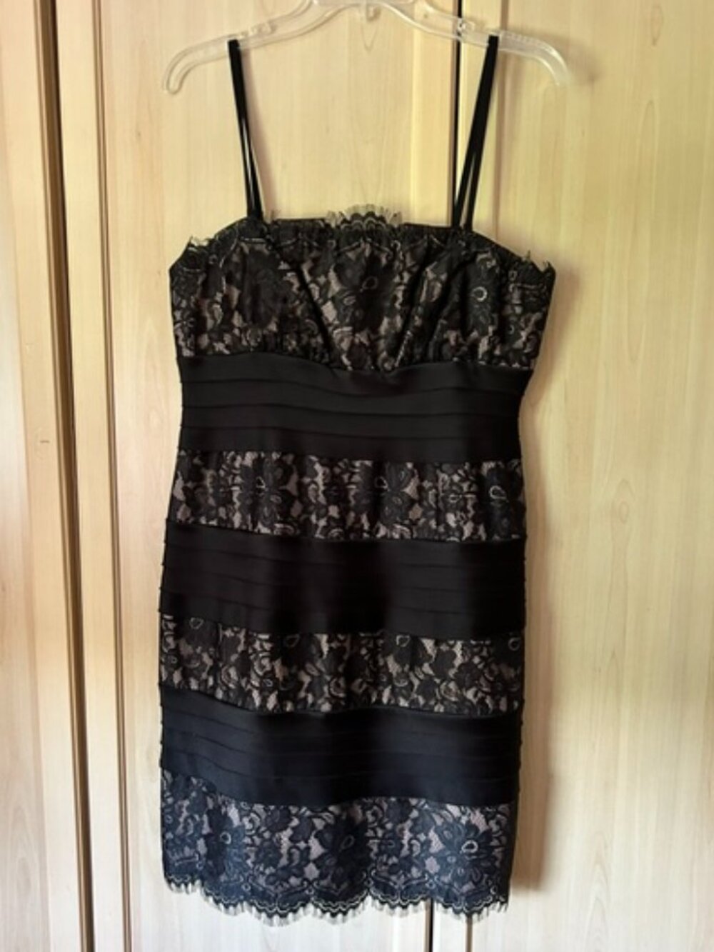 NWT - INC Black Lace Over Beige Spaghetti Strap Party Dress Size 12